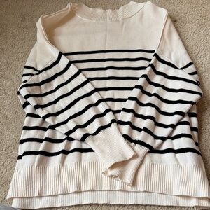 Elegant Cream and Black Striped Women's Sweater
